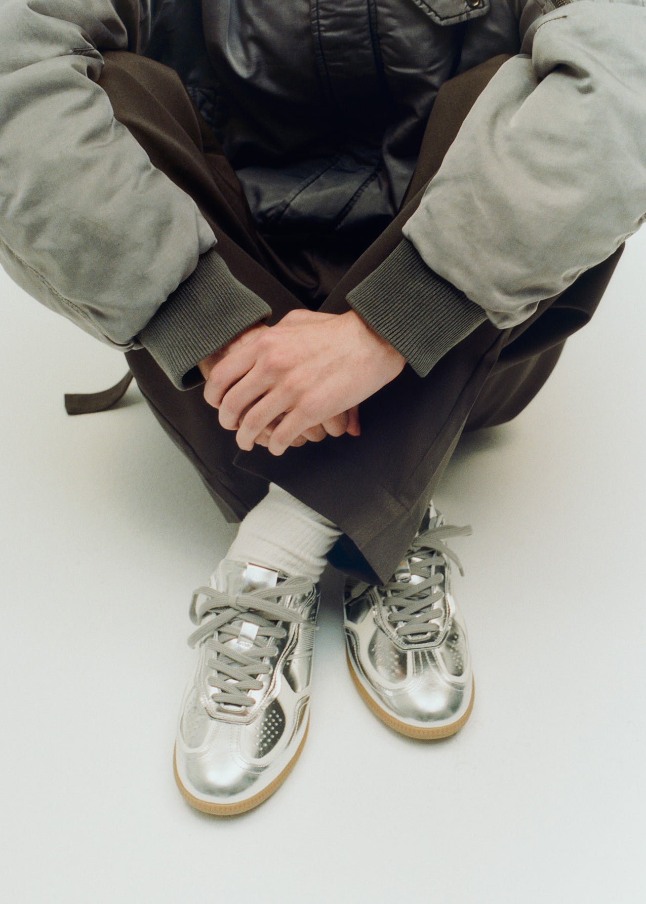 Tb.490 Rife Shimmer Silver Cream Leather Sneakers - Image 9