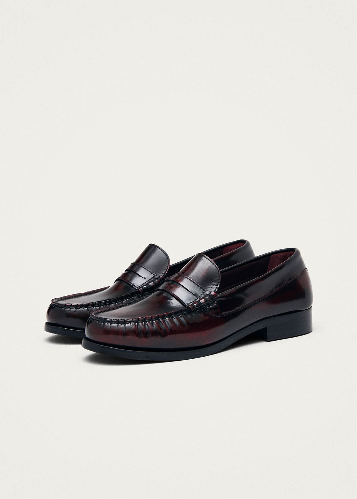 Rivet Brushed Burgundy Leather Loafers - Image 6
