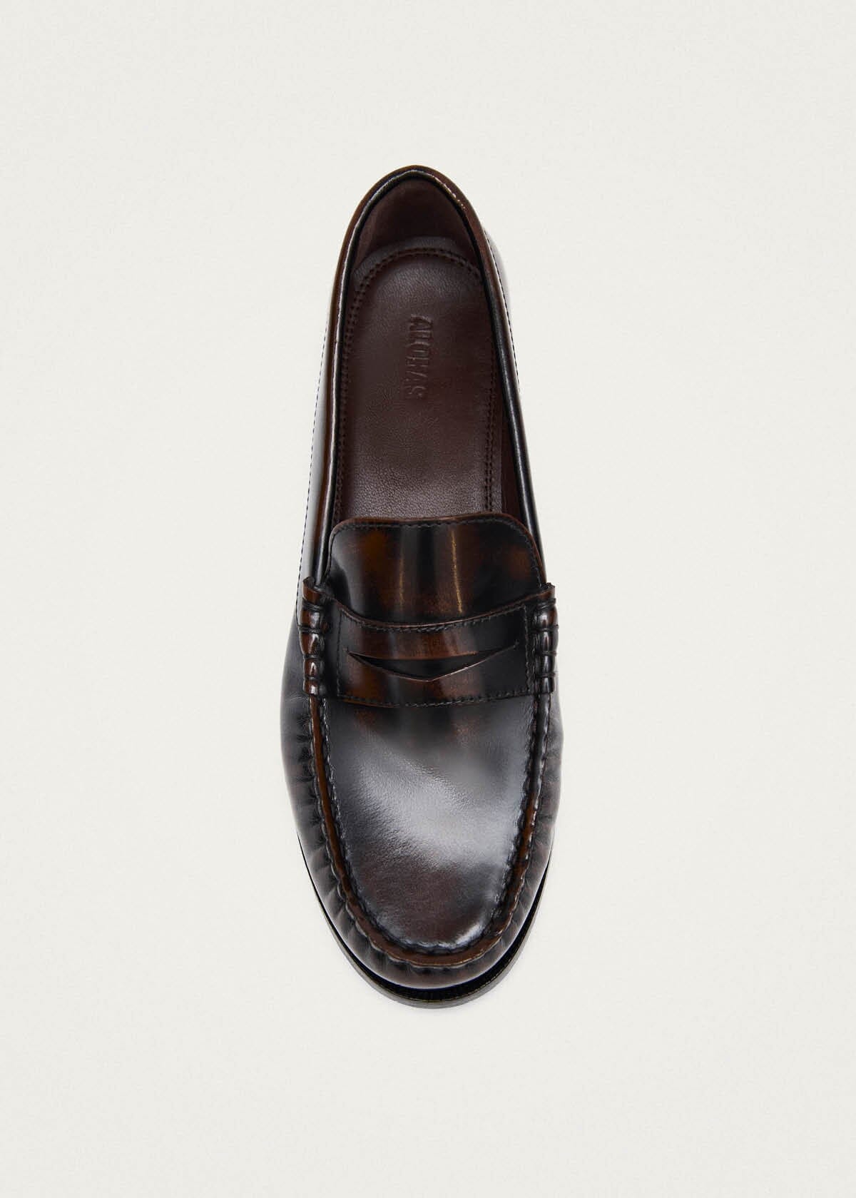 Rivet Brushed Coffee Brown Leather Loafers - Image 5